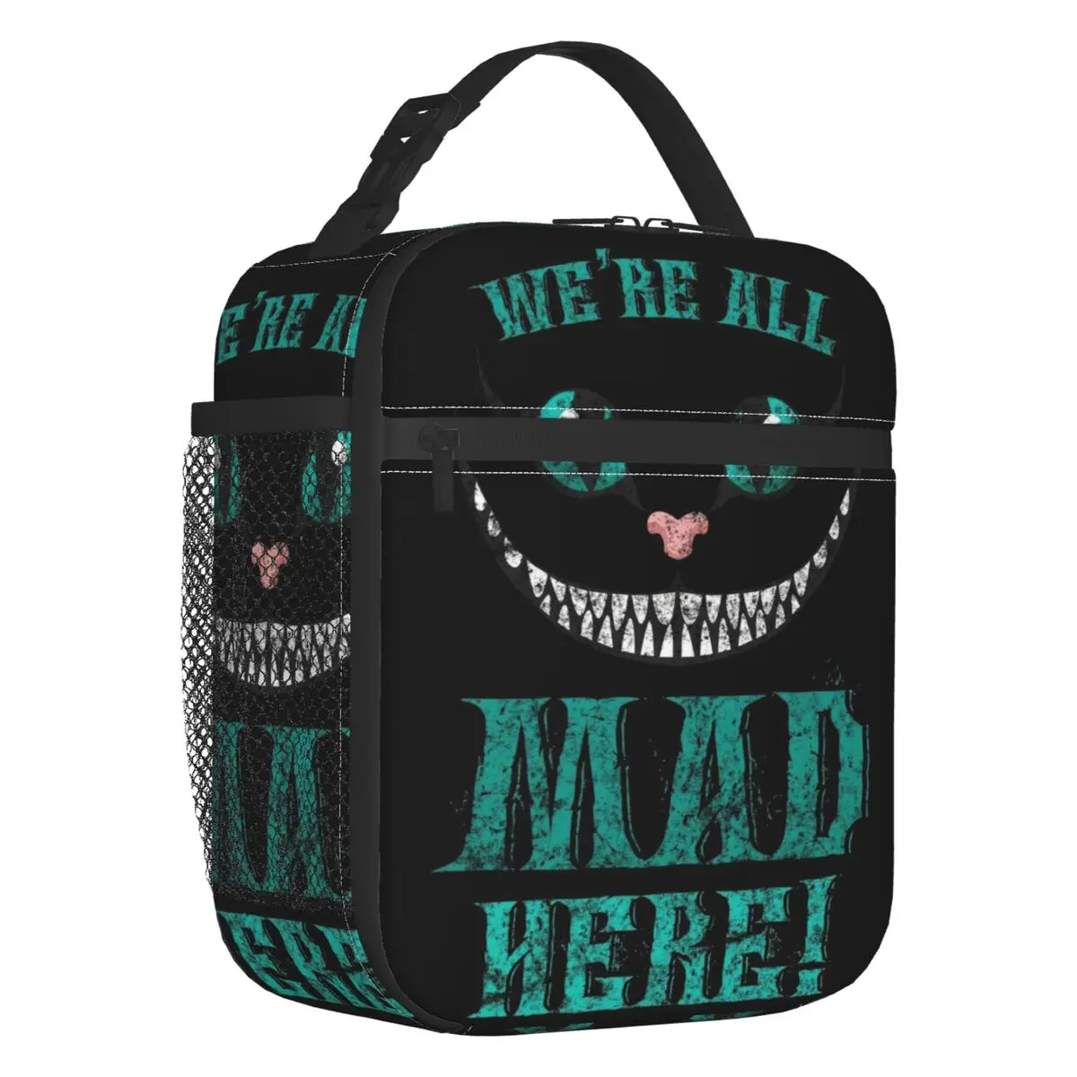 

Custom Smiling Cheshire Cat Lunch Bag Thermal Cooler We're All Mad Here Smile Insulated Lunch Box for Kids School