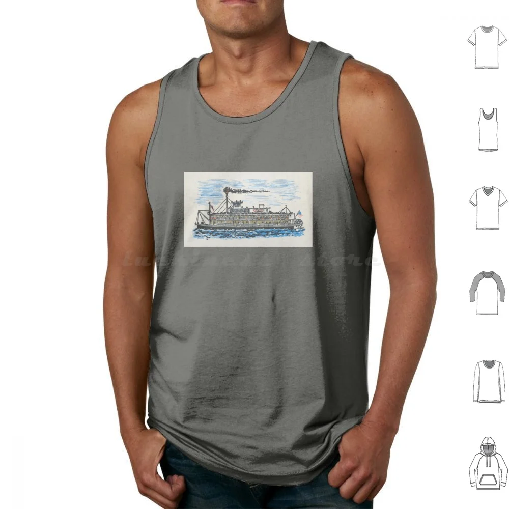 Vintage American Steamboat Tank Tops Vest Sleeveless Steam Boat River American Usa Stamp Vintage Old Adventure Flag Titanic