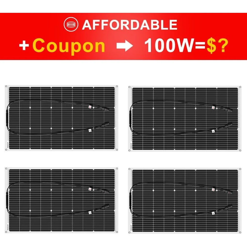 Flexible Solar Panel 4x100w(400w) Semi-Flexible Bendable 12V Monocrystalline Off-Grid for RV Boat Cabin Van Car