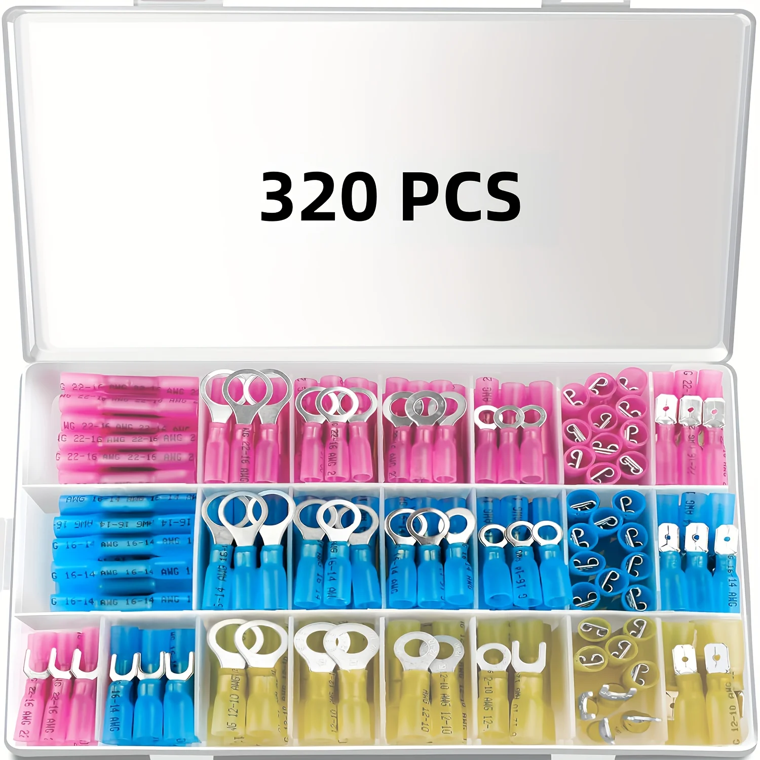 320PCS Heat Shrink Wire Connectors Kit, Electrical Waterproof Crimp Butt Terminals, Insulated Spade Connectors for Boat Truck