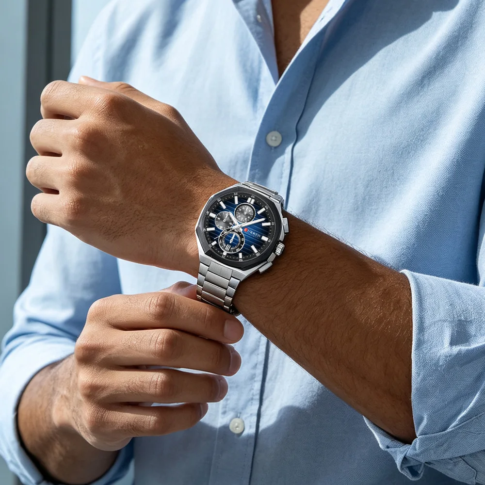 CURREN 8499 Mens Watch Luxury Chronograph Stailess Steel Band Luminous Date Quartz Sport Wristwatch for Men Reloj Hombre