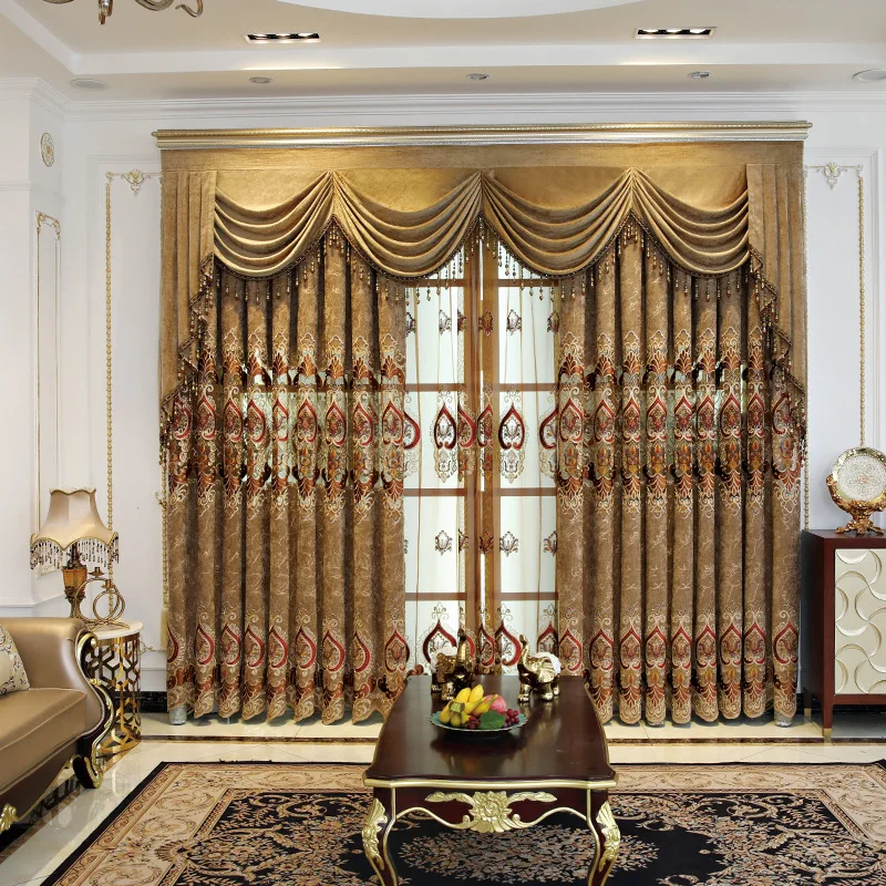 

European Embroidery Luxury Villa Living Room Dining Room Home Balcony Floor-to-ceiling Curtains High-end Jacquard Chenille