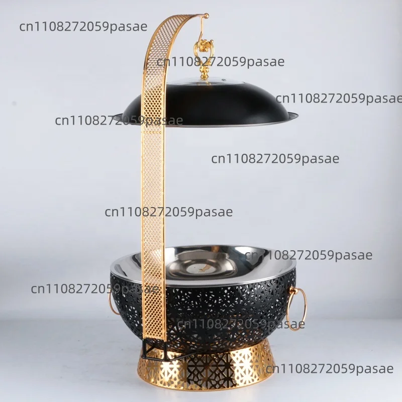 

Круглая подставка-мармит для фуршета из нержавеющей стали золотого и черного цвета для свадебных банкетов в отелях