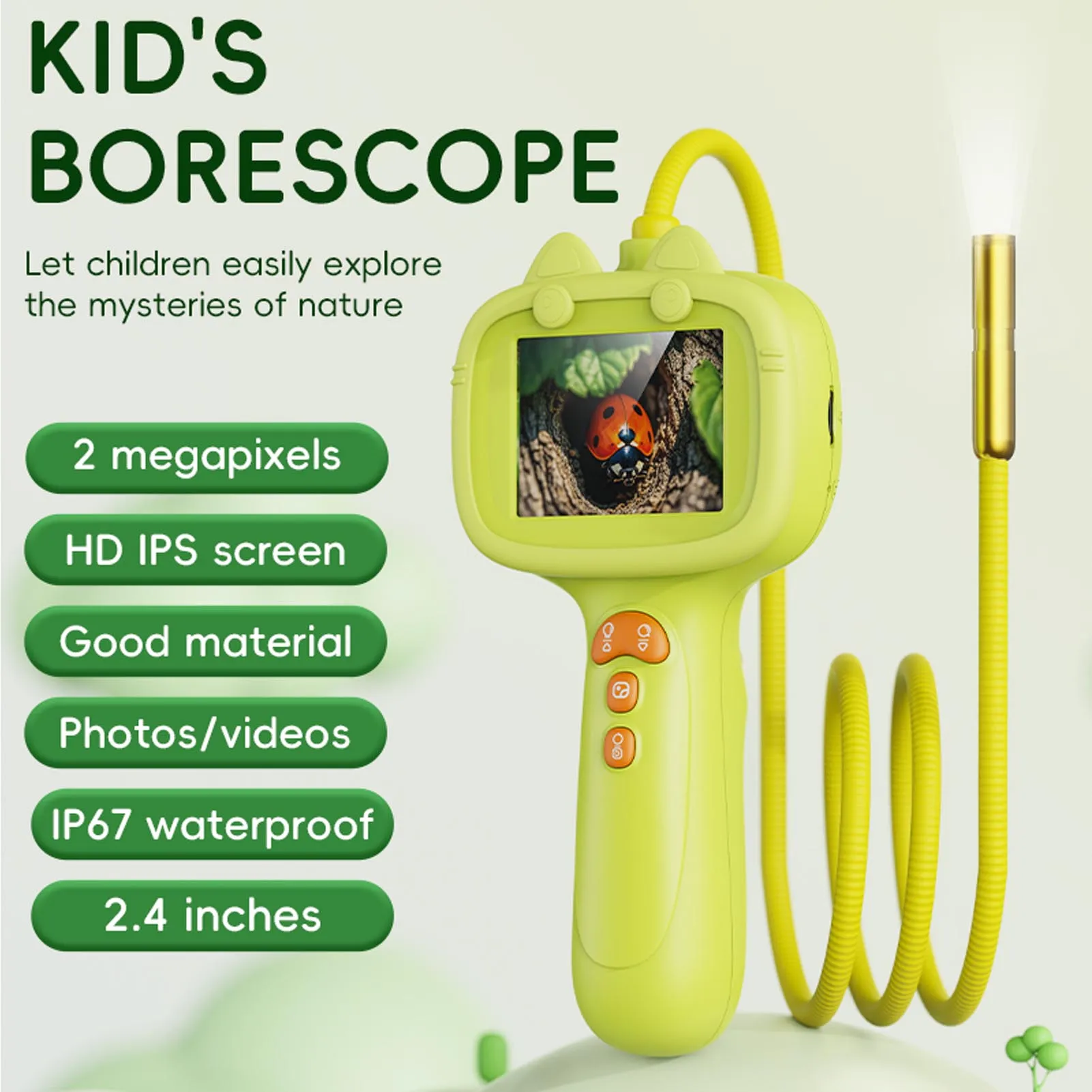 Kids Borescope Camera 2MP 1080P 2.4 Inch IPS Screen IP67 Water Proof Lens Rechargeable Endoscope Camera Toy with Light