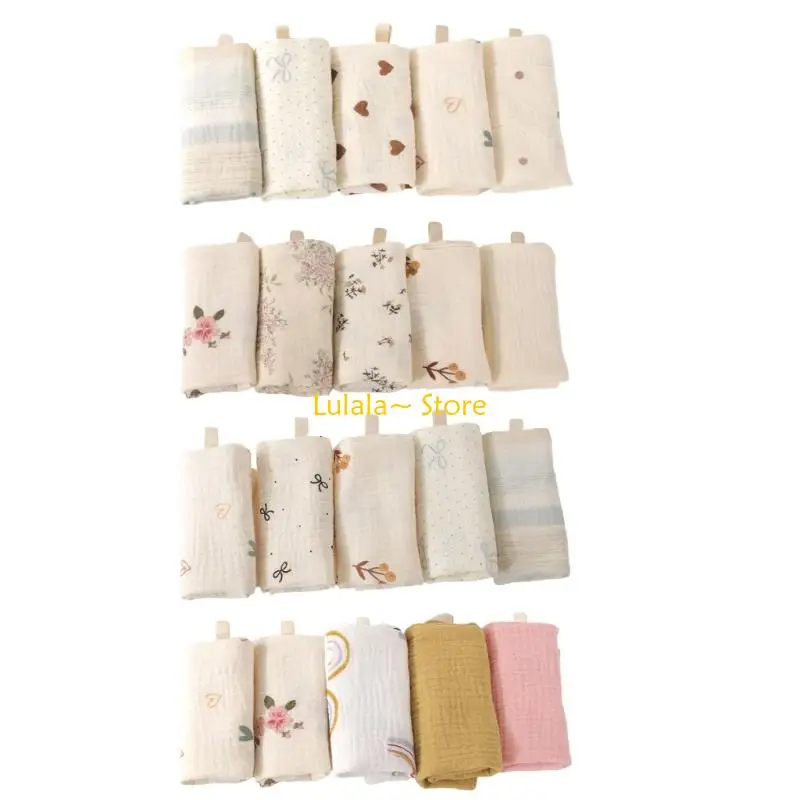 

Y4QA Pack of 5pcs Soft Baby Washcloths Cotton Newborns Bath Towels Drooling Bibs Set