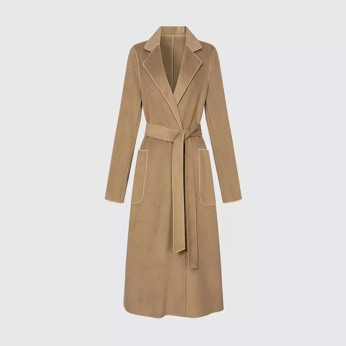 

Autumn Winter New High-end Woolen Trenchcoat Women's Overcoat Tight Waist Lace-Up Slim Double-Sided Woolen Coat JJ239