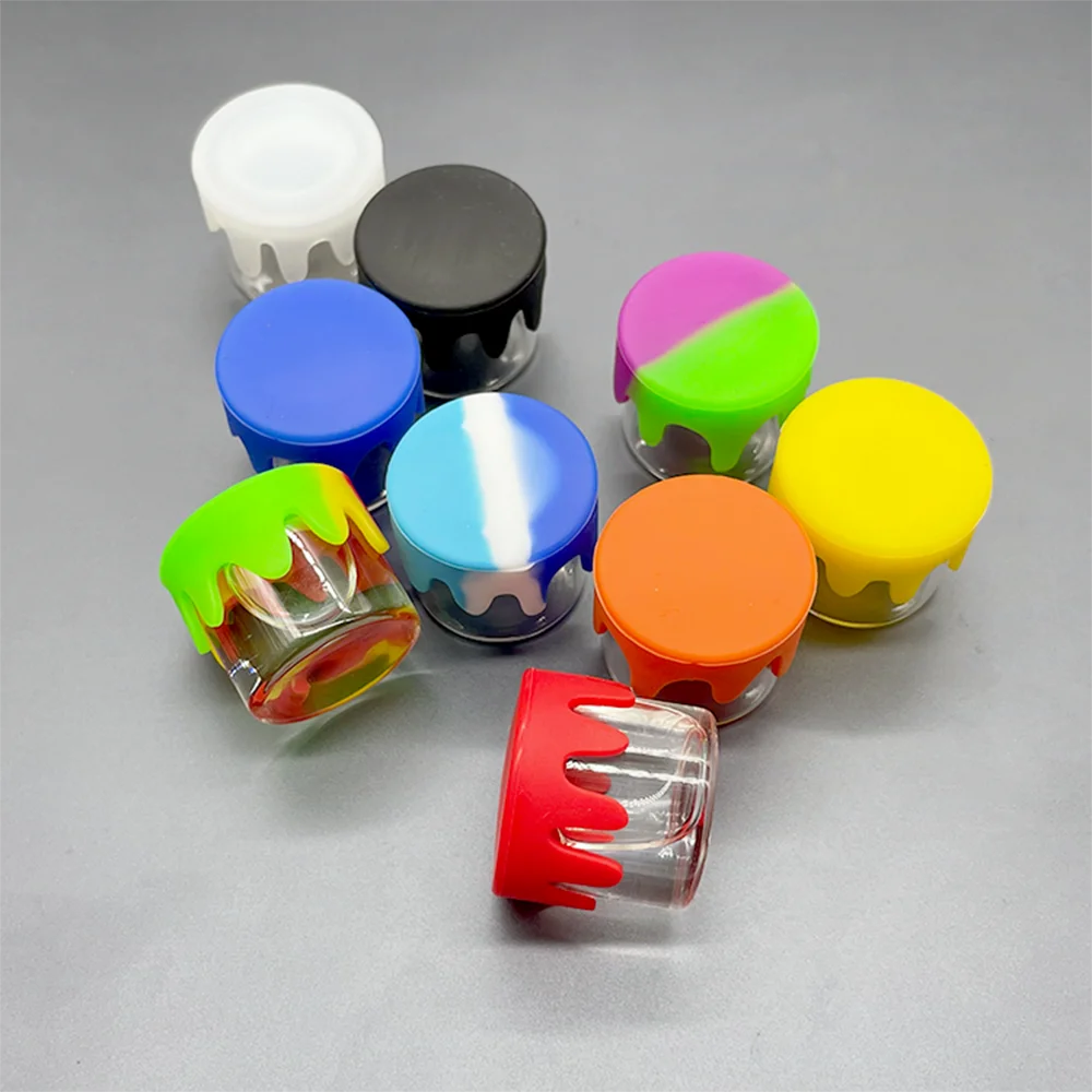 2PCS Portable 6ml Glass Jar with Silicone Lid Cover Kitchen Wax Oil Container Glass Jars and Lids