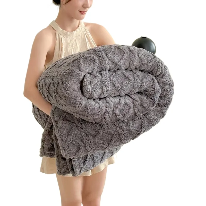 Couverture en molleton de corail pour l'hiver, couvre-lit épais et doux, Plaid chaud pour lits simples/Queen/King, couleur unie, couvertures/plaids Thow, 1 pièce