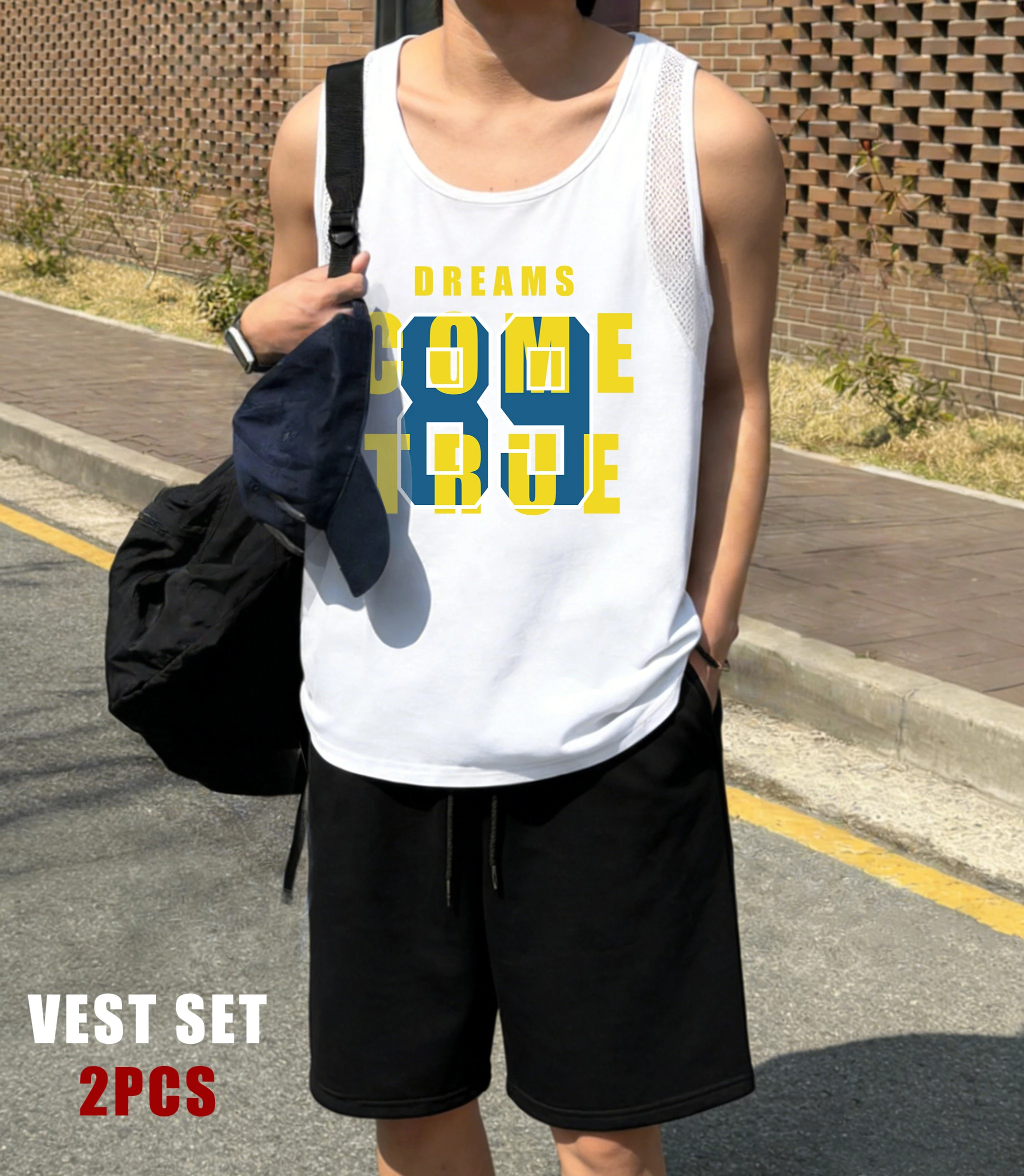 

Dreams Come Ture 89 Print Men Vest Suit Summer New Shorts Fashion Singlets Tee O-Neck Soft Sleeveless Unisex Basics Sportset