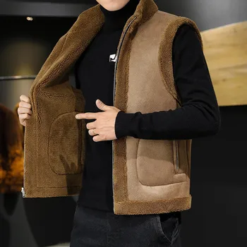 Winter Lamb Wool Vests Men Warm Coat Fashion Casual Thick Stand Collar Sleeveless Jacket Can Be Worn On Both Sides Waistcoat Man 6 Winter Lamb Wool Vests Men Warm Coat Fashion Casual Thick Stand Collar Sleeveless Jacket Can Be Worn On Both Sides Waistcoat Man 6