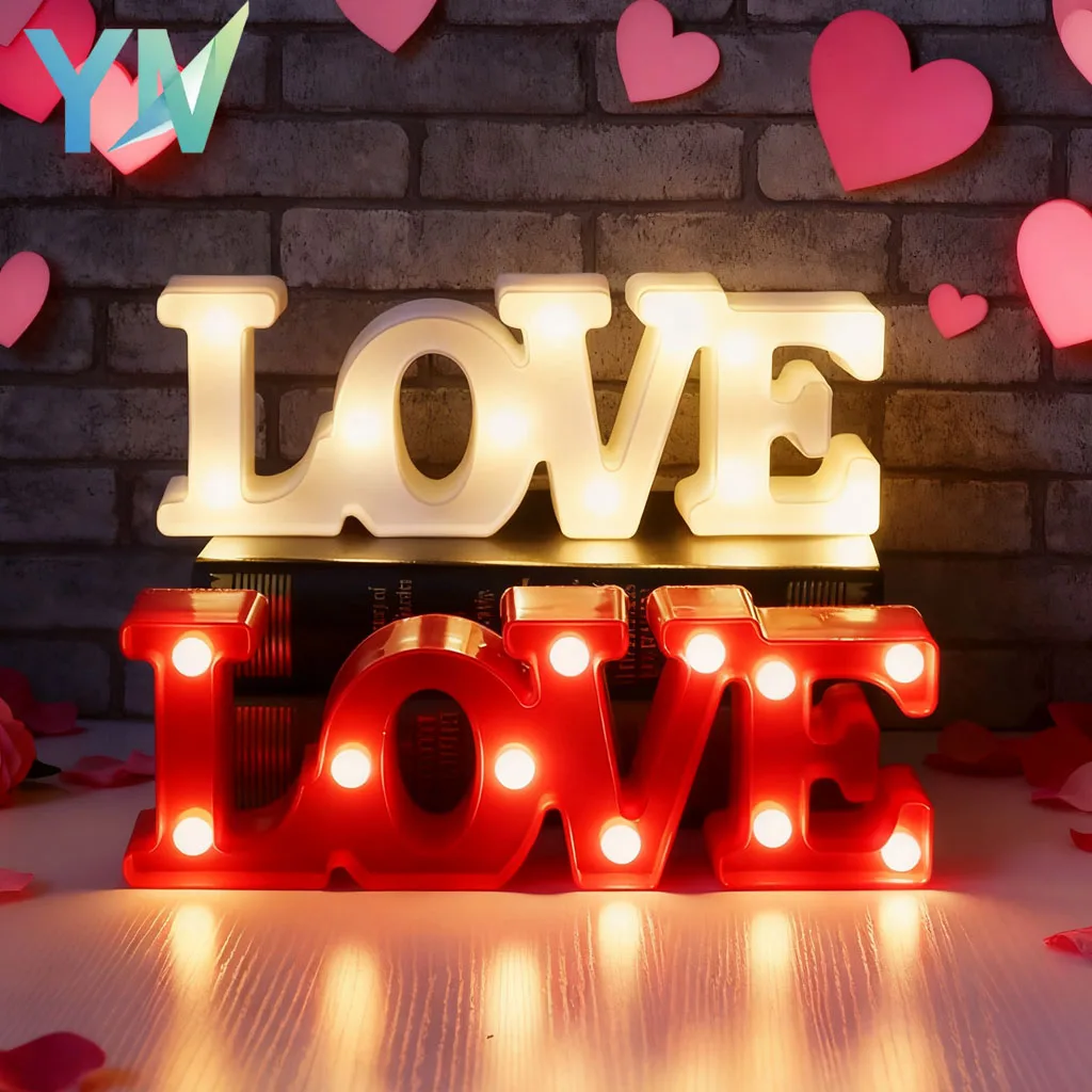 Romantic LED Love Symbol Glowing Sign for Valentines Day Wedding Table  Party Decoration Anniversary Celebration Event Lighting