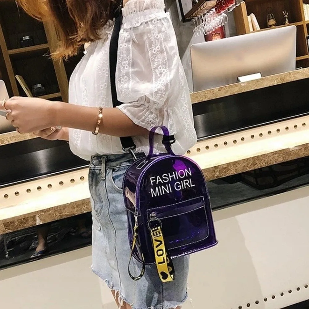 

Водонепроницаемый прозрачный мини-рюкзак с модным буквенным принтом, ПВХ-сумка для фестивалей с эффектом брызг воды, однотонная прозрачная сумка