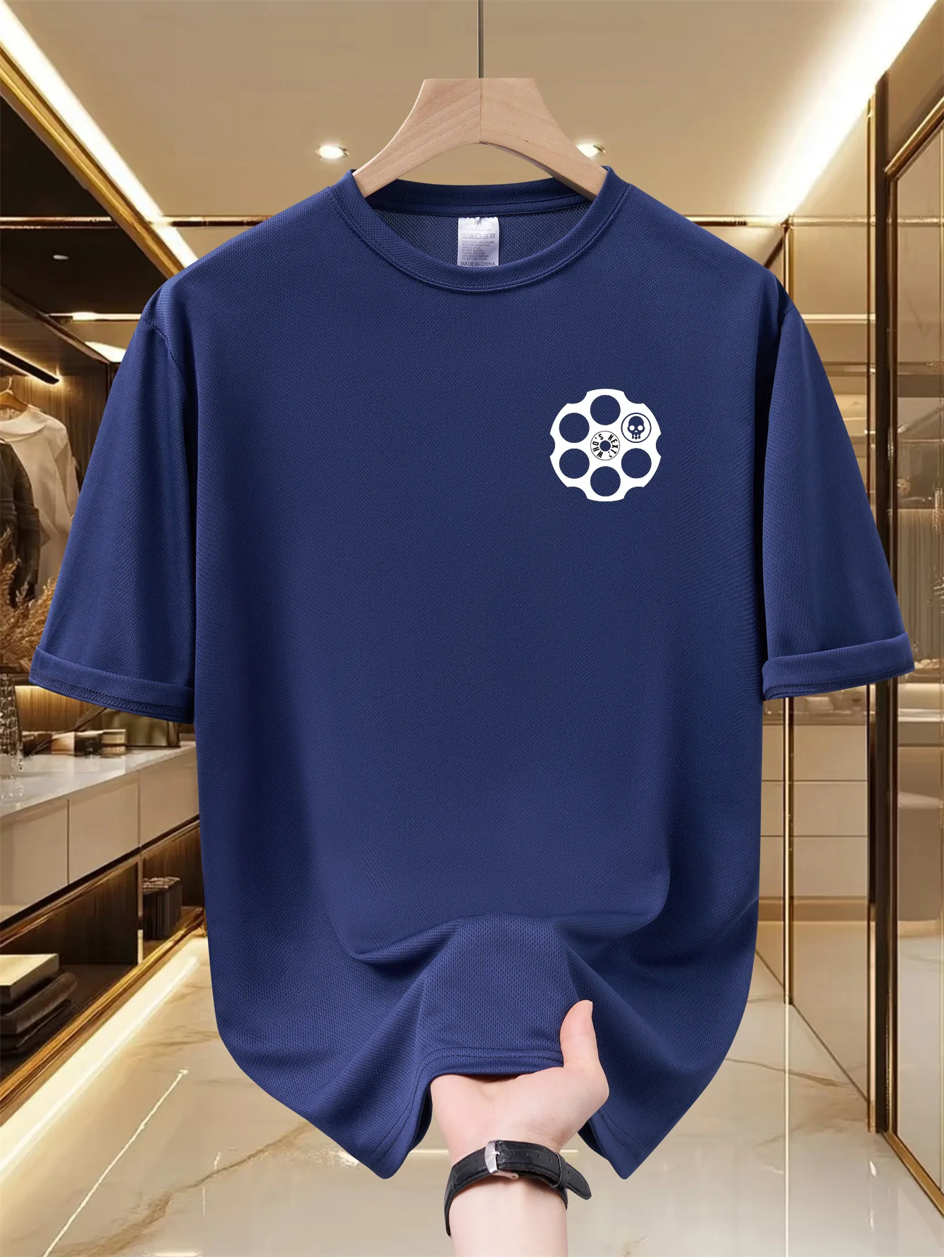 Skull Revolver Cylinder Graphic T-Shirt Men Casual Quick Dry 