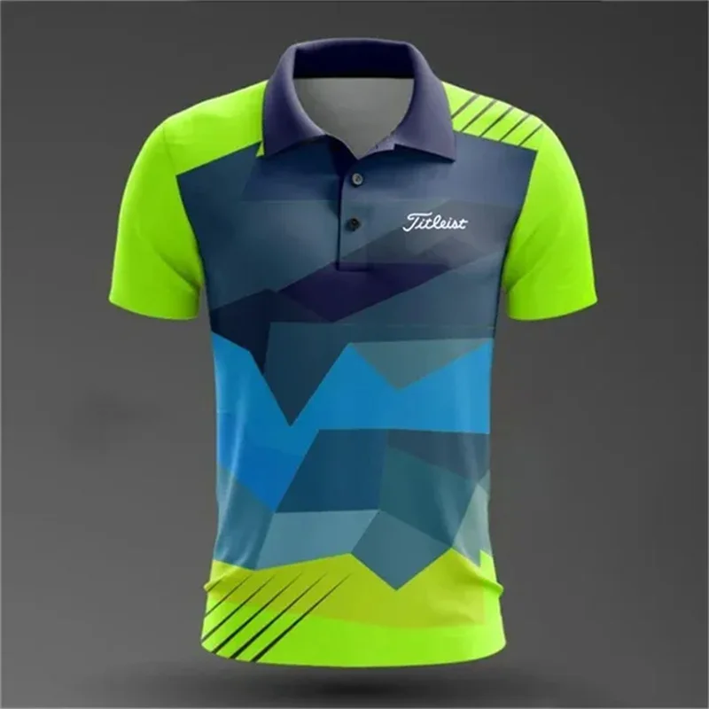 Polo de manga curta masculino, roupa respirável casual, esporte de golfe e tênis, tops versáteis com gola, rua exterior, verão, novo