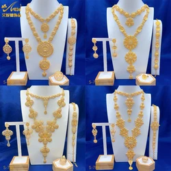 Luxury Dubai 24K Gold Color Long Necklace Set Nigerian Party Bridal Wedding Ethiopian Indian j=Jewellery Wholesale New Gifts