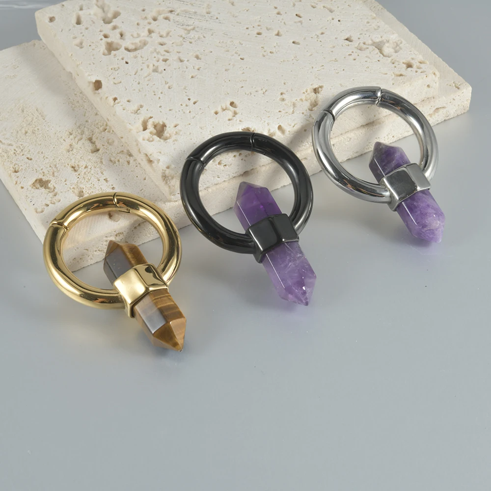 1 قطعة الفولاذ المقاوم للصدأ المغناطيسي دائرة المفصلي الأذن الوزن جمشت حجر عين النمر سداسية مقياس الأذن المتوسع نقالة #6