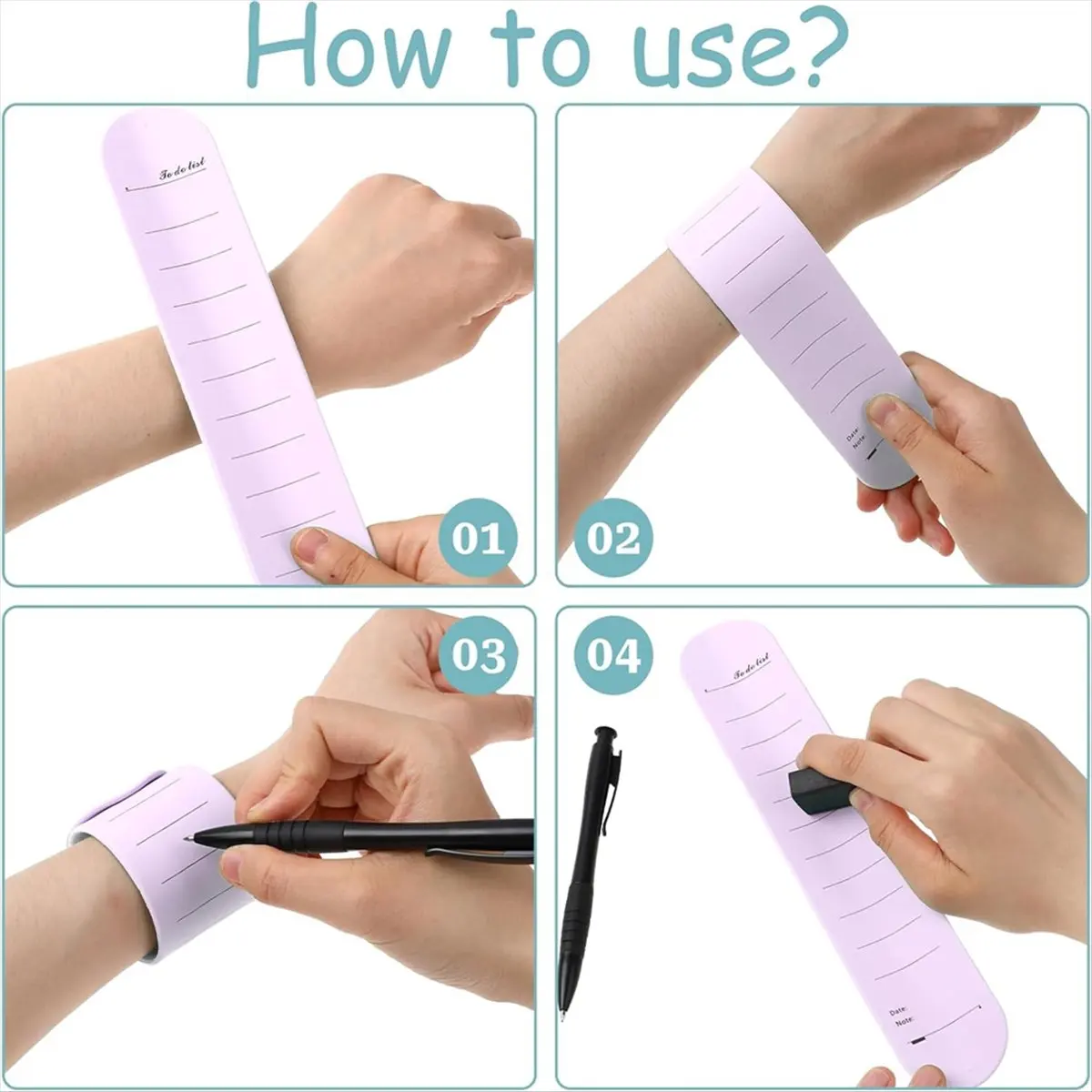 FTGT-Wearable Notepad, Silicone Memo Wristband with Ruler, Nurse Reminder Erasable Wrist Notepad with Pen and Eraser A
