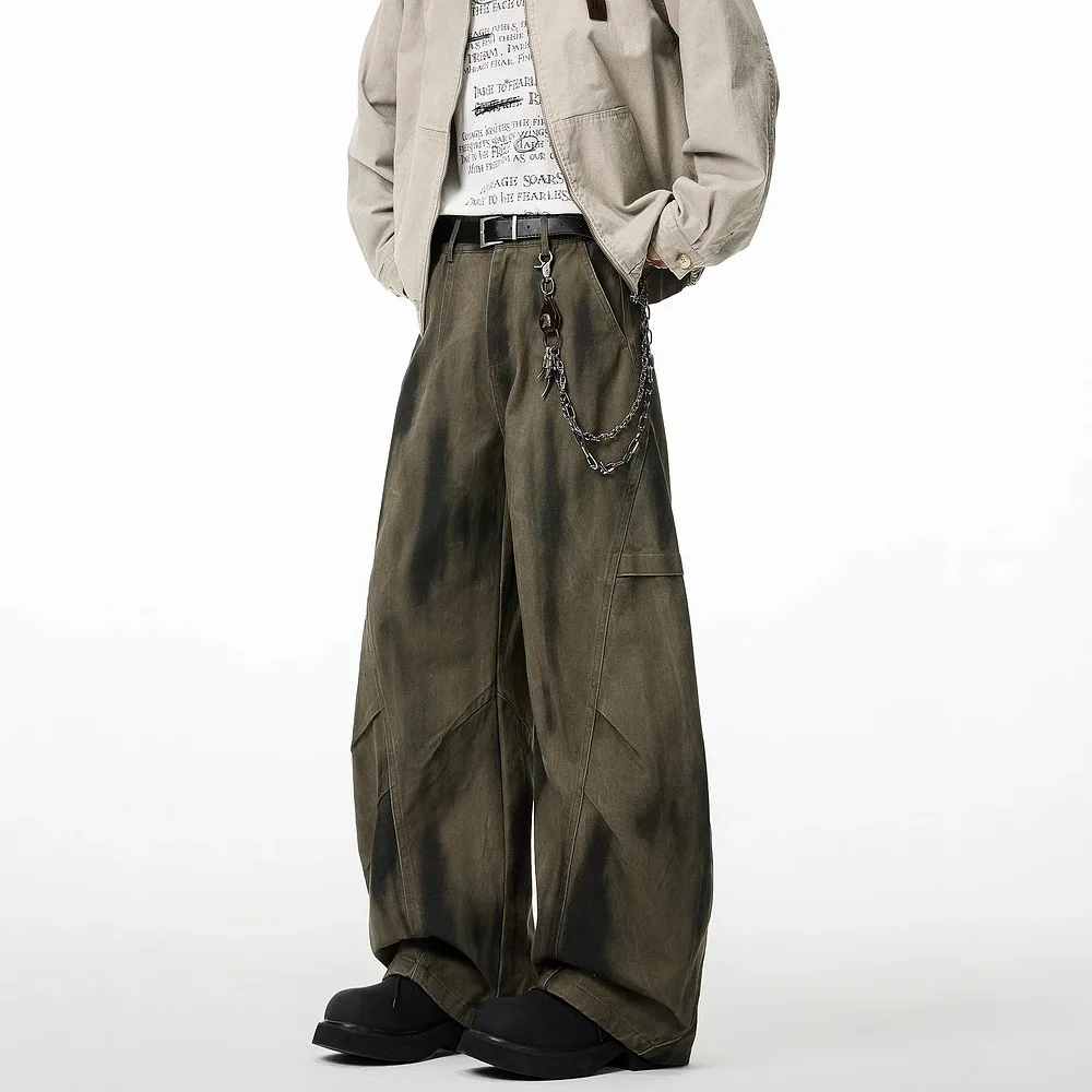 

Мужские винтажные лоскутные потертые джинсы-карго Scimitar, свободные универсальные широкие нишевые брюки