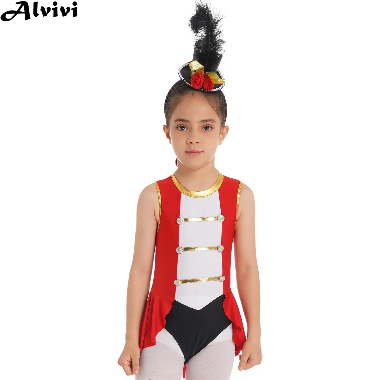 

Kids Girls Halloween Sleeveless Dance Leotard Dress Christmas Theme Party Carnival Circus Ringmaster Cosplay Performance Costume