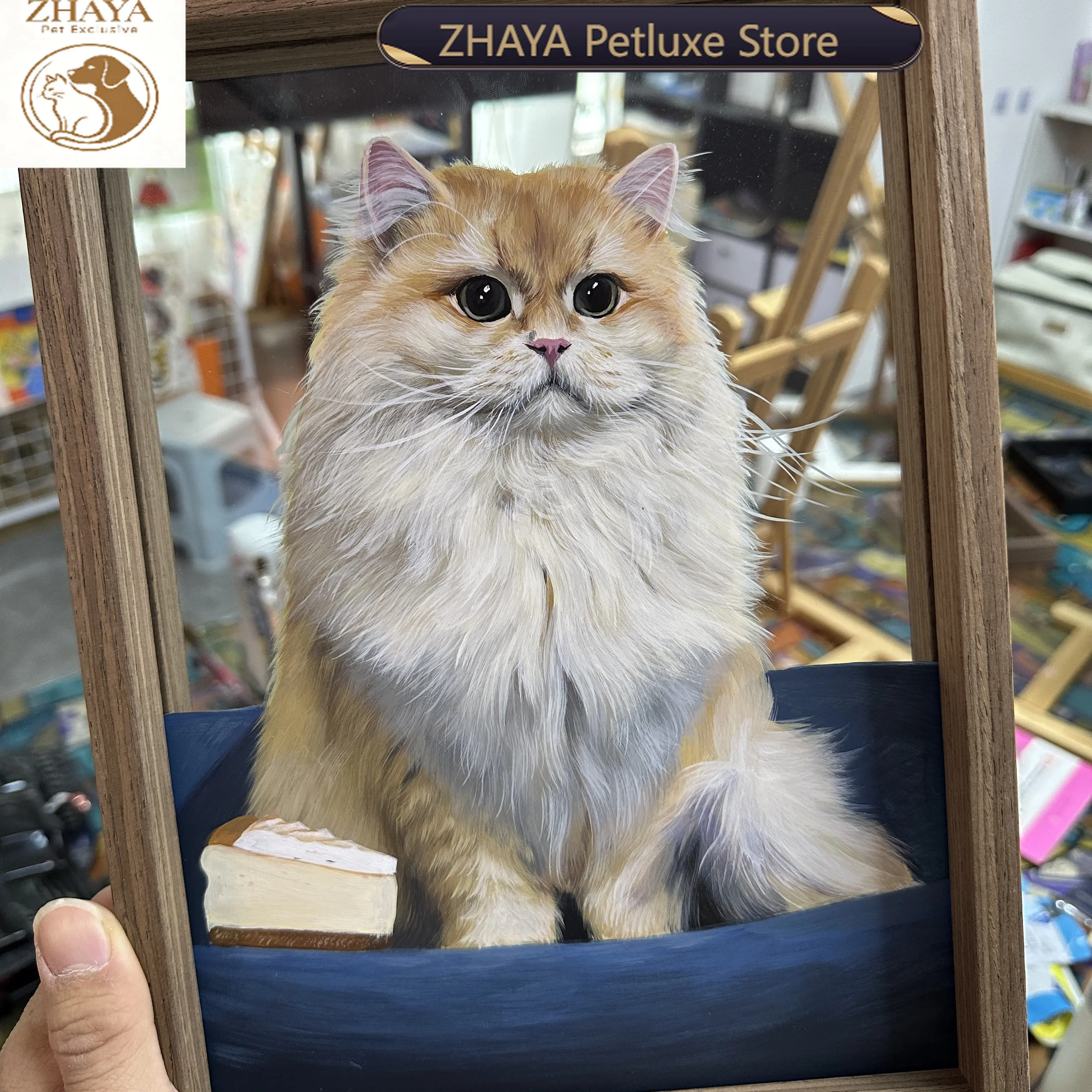 Custom Pet Portrait Glass Frame Cat Dog Hand Painted Memorial Art Unique Personalized Gift Wall Decor Home Handmade ZHAYA