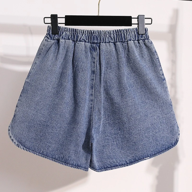 AOSSVIAO 2026 Summer Women Cotton Denim Shorts Figure Flattering Elastic Waist Loose Wide Leg Thin Split Jeans Casual Pants