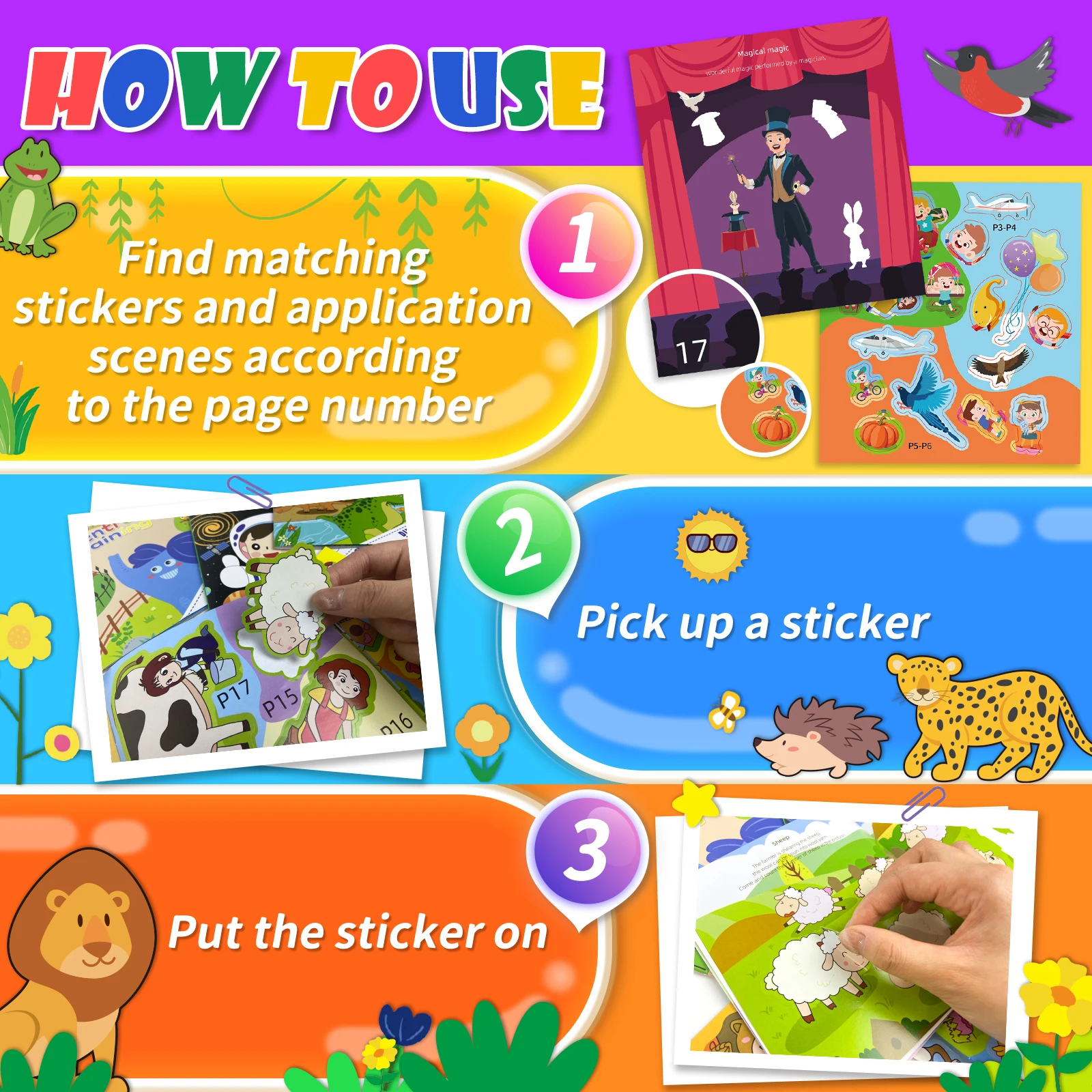 Kawaii Sticker Book Scenarios Books Cartoon Animal Cognition Preschool Educational Montessori Learning Toys for Kids 3-6Y