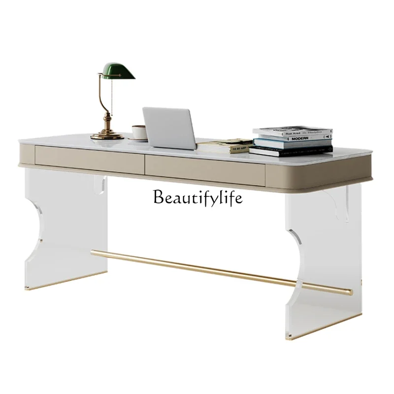 

Light luxury solid wood desk Modern high-end natural marble Minimalist villa Italian desk Household