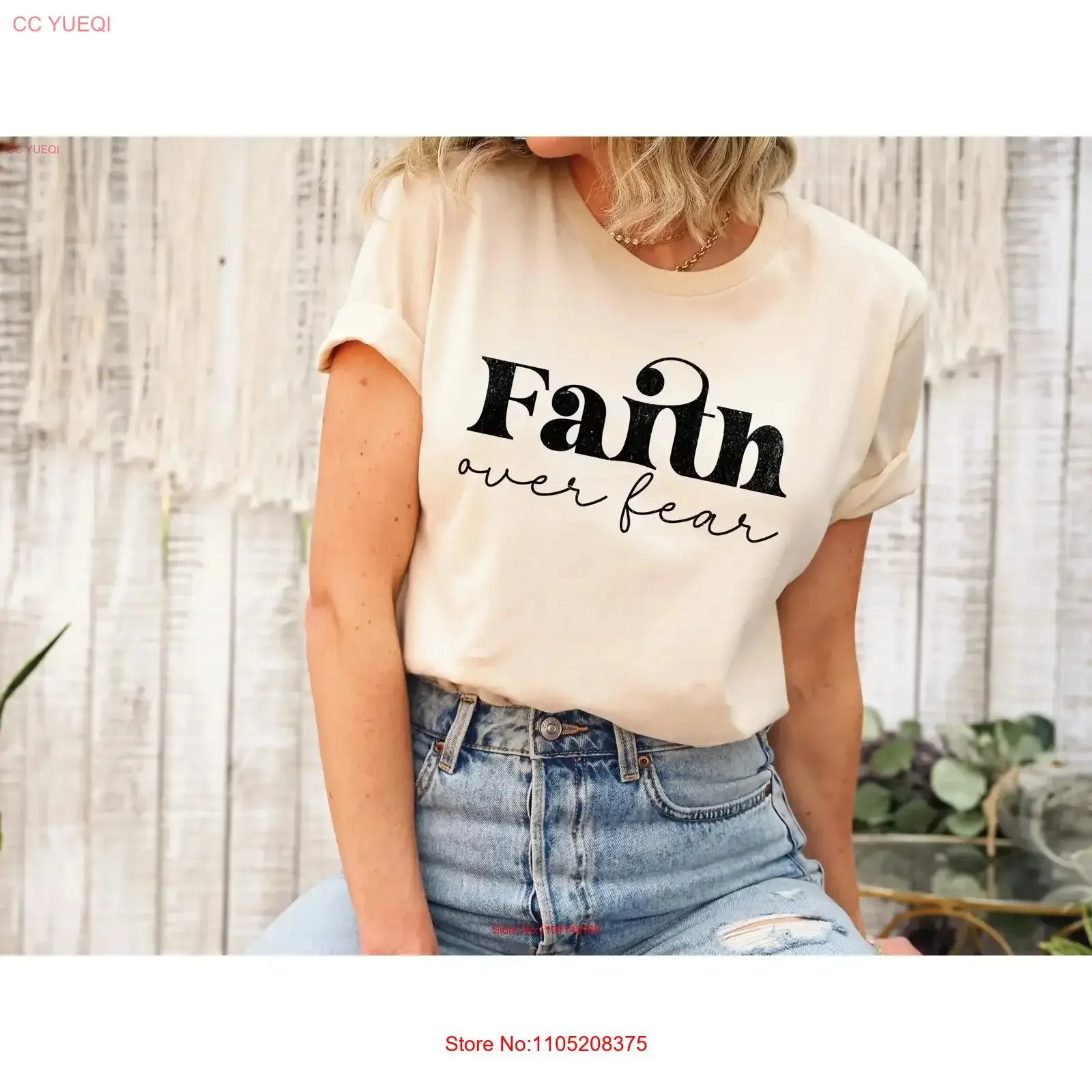 الإيمان فوق الخوف تي شيرت SweaT المسيحية الدينية ملهمة خمر غسلها مصمم الملابس مريحة الشارع الشهير عارضة