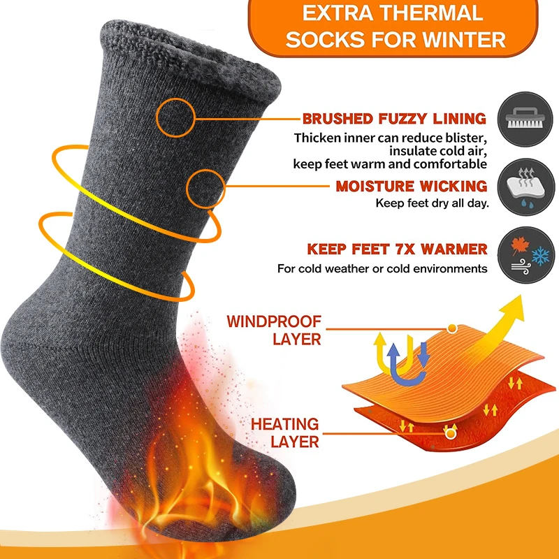 3 Paar Herren-Thermo-Crew-Socken mit Fleece-Futter, Winter-Plüsch, Mitte der Wade, für Schnee und Innenbereich, dunkle, solide, bequeme Frottee-Socken für den täglichen Gebrauch – Detail 3