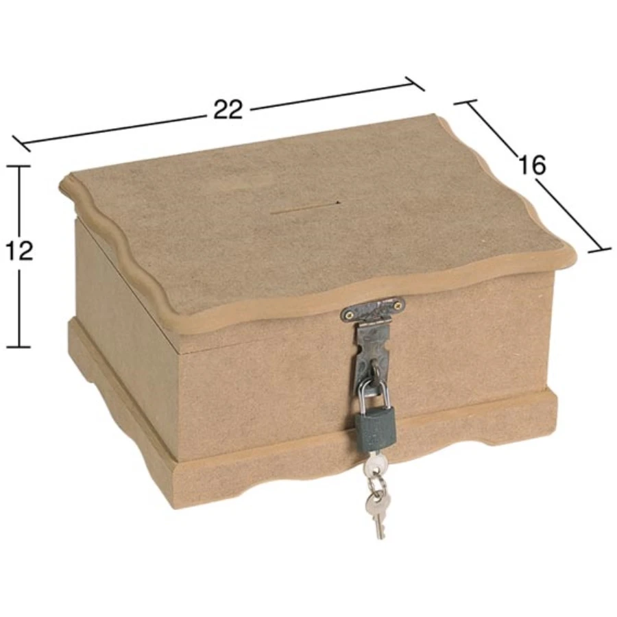 KU290 Locked Wooden Piggy Bank, Unpainted Mdf Tip Box