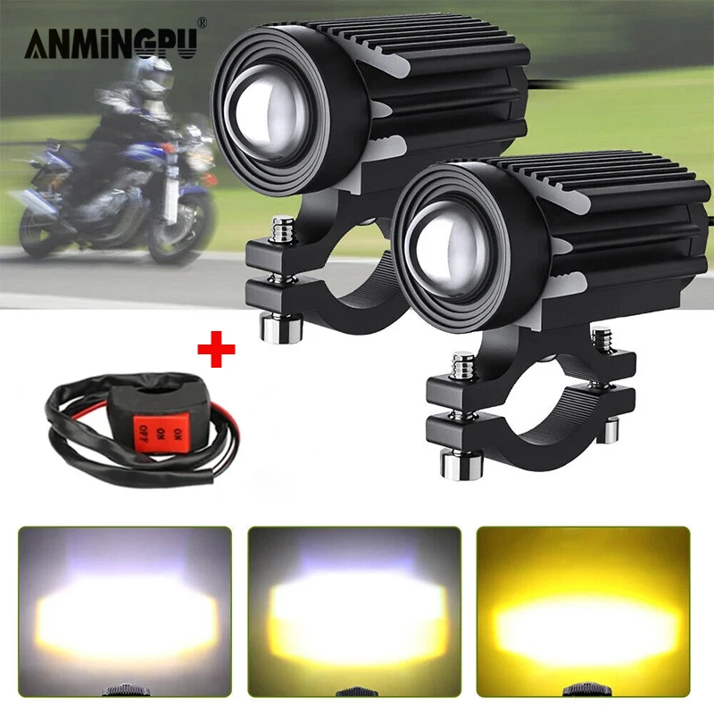 

ANMINGPU 2 шт. 60 Вт мотоциклетный светильник, светодиодный прожектор LenS, светодиодный светильник, фара для электромобиля, противотуманная фара, вспомогательный 6000k/3000k