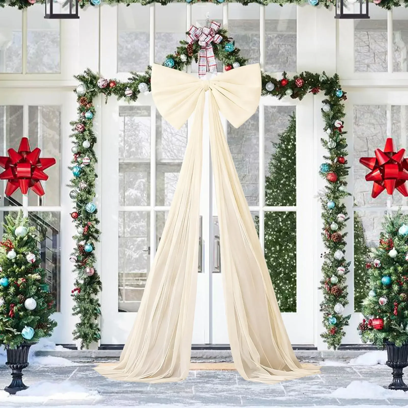 Big Christmas Tree Bow Topper 20 X 71 Inch Extra Large Indoor Velvet Decor Christmas Holiday Wall Backdrop For Door Wall Wedding