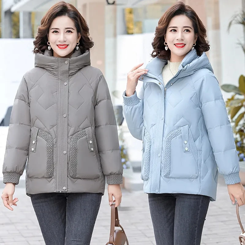 Down Jacket Women\'s Short Parka 2023 New Winter Jackets Warm Thick Oversize White Duck Down Coat Female Hooded Loose Outerwear