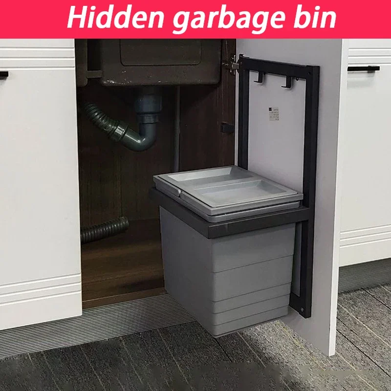 15L Concealed Kitchen Garbage Bin Wall Mounted Inside Hanging Kitchen Waste Bin Cabinet Door Cleaning Tools Waste Bins Thicken