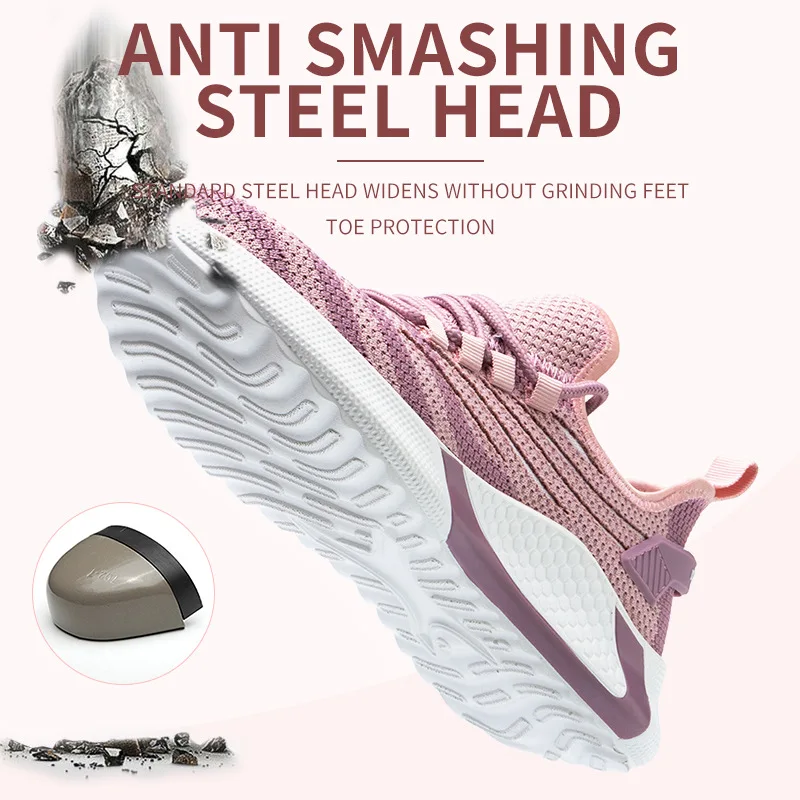 2023 Novas Mulheres Trabalho Verão Sapatos de Segurança Anti-smashing Aço Toe Puncture Proof Construção Leve Respirável Sneakers