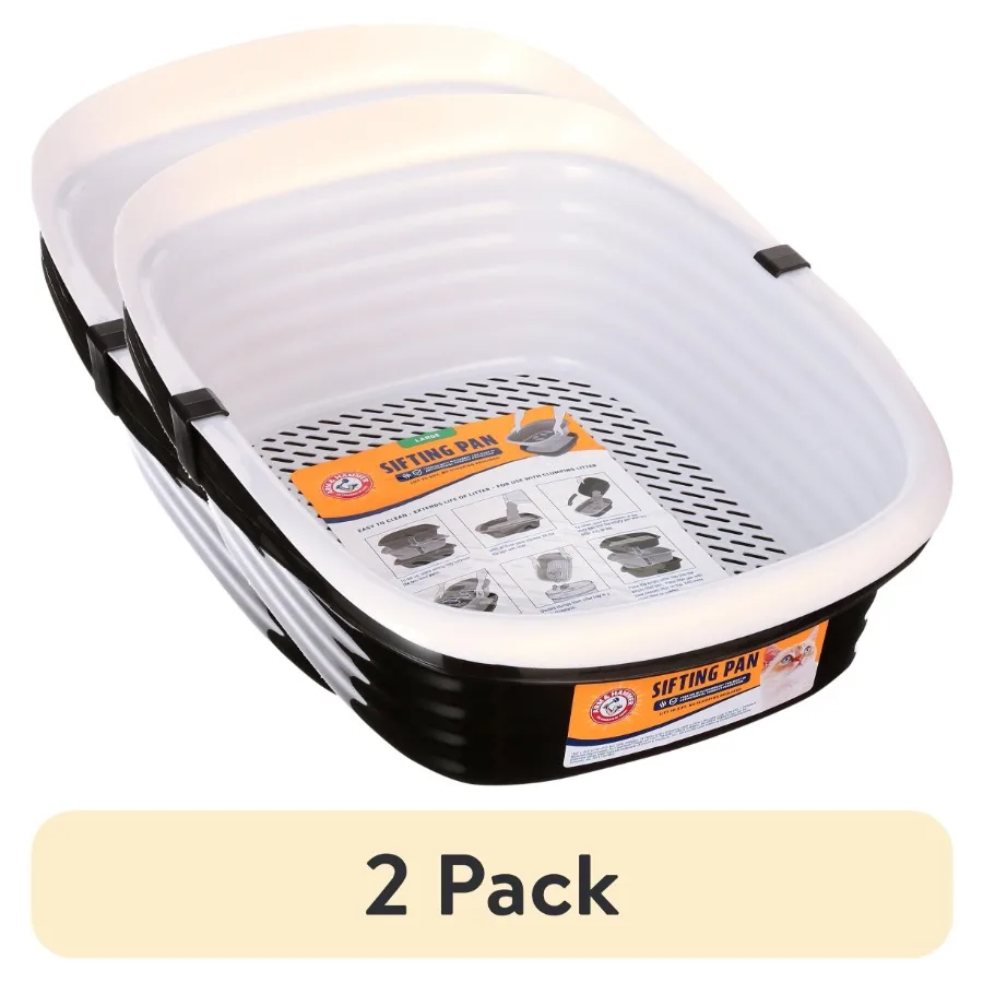 

Набор из 2-х лотков для кошачьего туалета с двумя открытыми верхними крышками, пластиковые, большие, черно-белый дизайн.