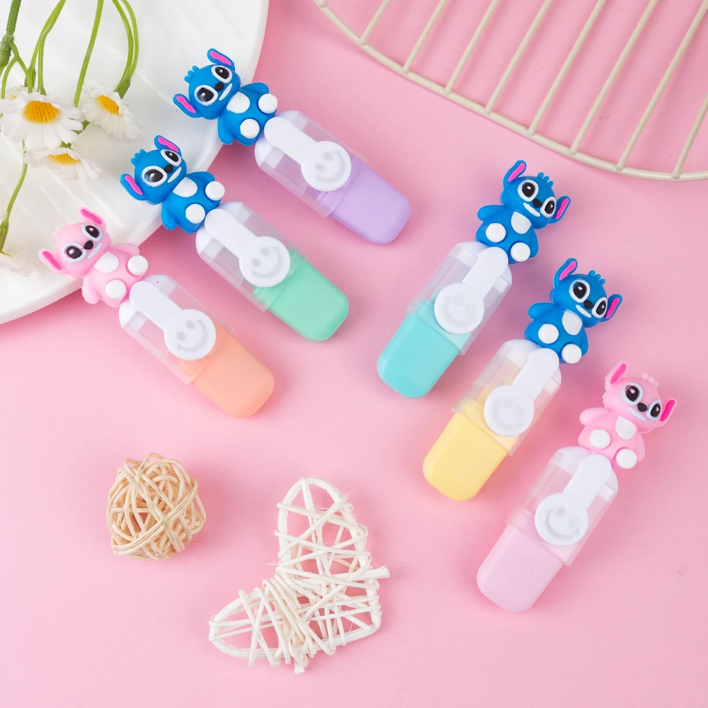 6 قطعة ديزني غرزة معبأة البسيطة هيغليغتر ليلو وستيتش الكرتون 6 اللون DIY كتيب القلم لطيف طالب طفل ماركر القرطاسية هدية