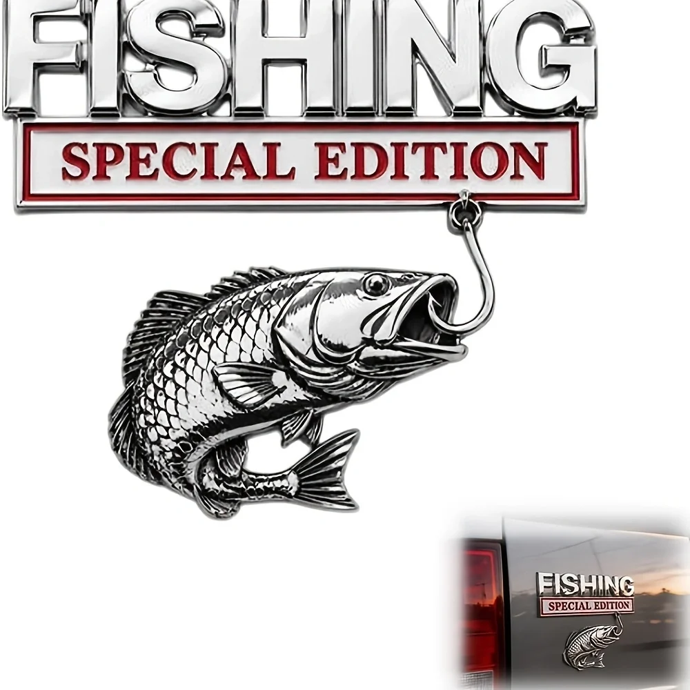 Fishing Special Edition Car Emblem 3D Fish Hook Sticker Badge Funny Decals Car Replacement Door Decoration for Car Truck SUV