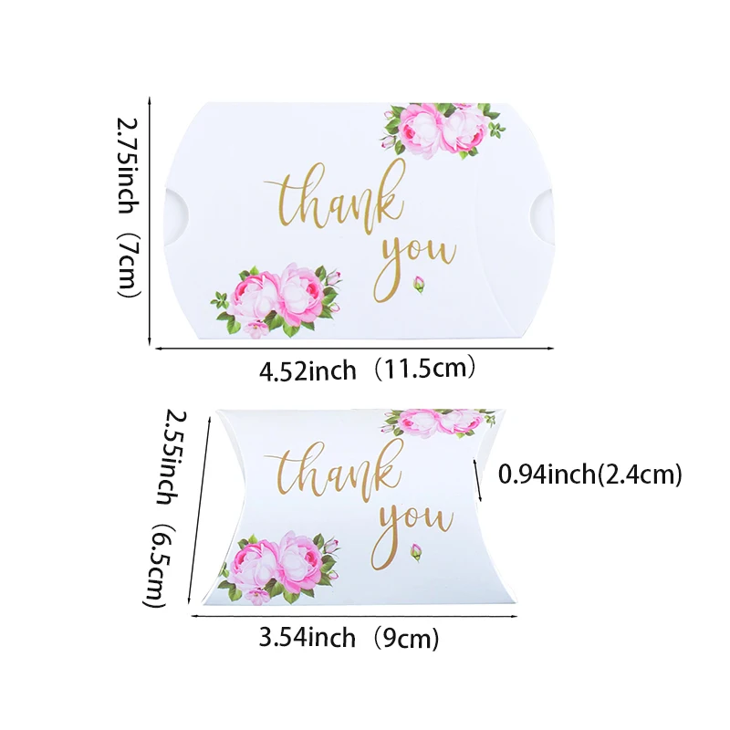 50/100PCS Kraft Paper Pillow Shape Tank you Candy Box Gift Box Baby Shower Wedding Favors for Guests Party Supplies Accessories