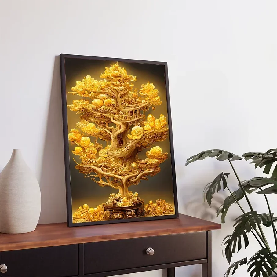 Money Tree Canvas Print Wall Art Golden Fortune Tree Painting, Unframed Canvas Decor Living Room Bedroom Home Art - view 4