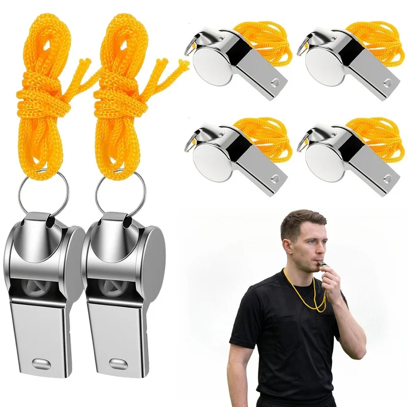 Stainless Steel Coach Whistle With Lanyard High-Pitch Referee Whistle For Sports Training Teachers Lifeguards Outdoor