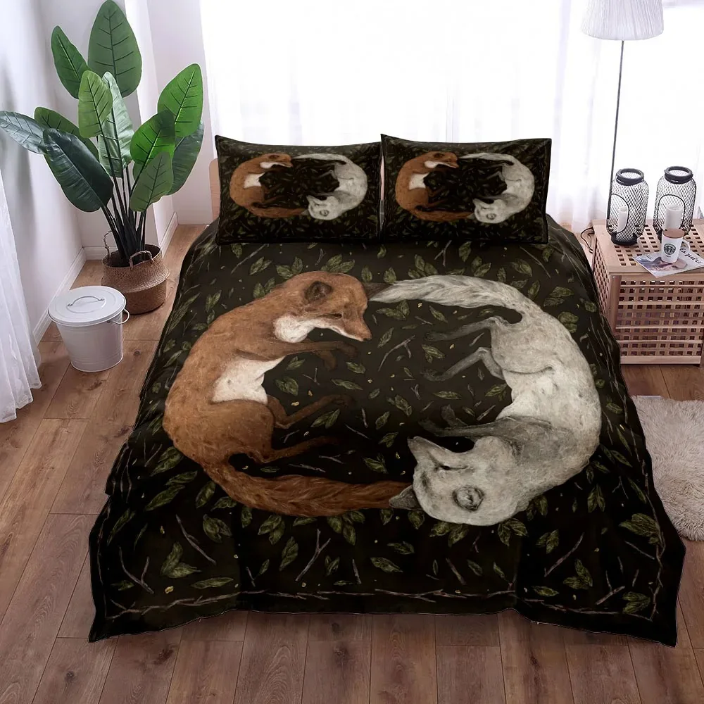 Retro Foxes Duvet Cover Set EU Single Double King US Twin Full Queen Size Bed Linen Set