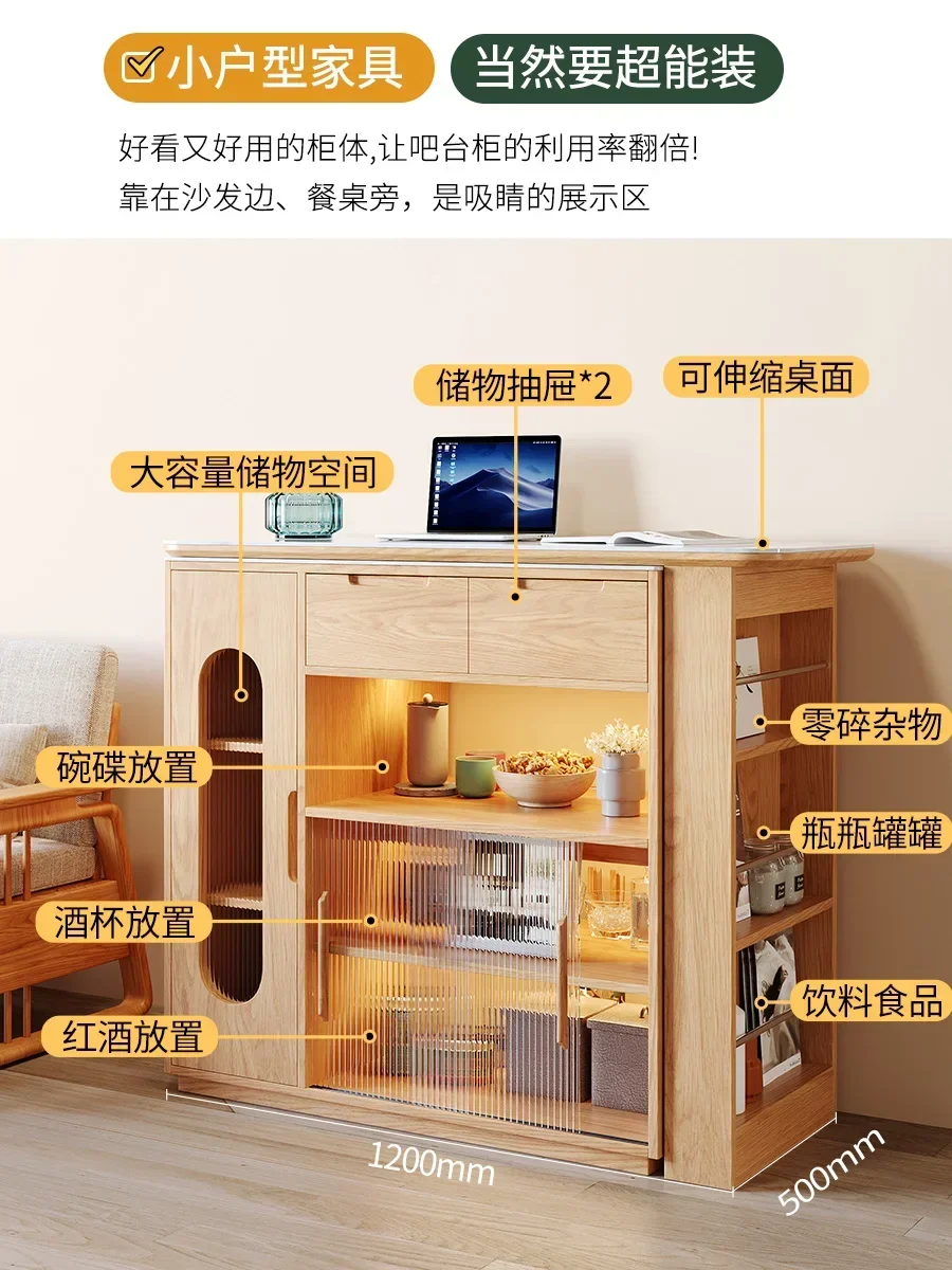 Solid Wood Stone Plate Kitchen Hallway Sideboard Retractable Log Wine Storage Cabinet