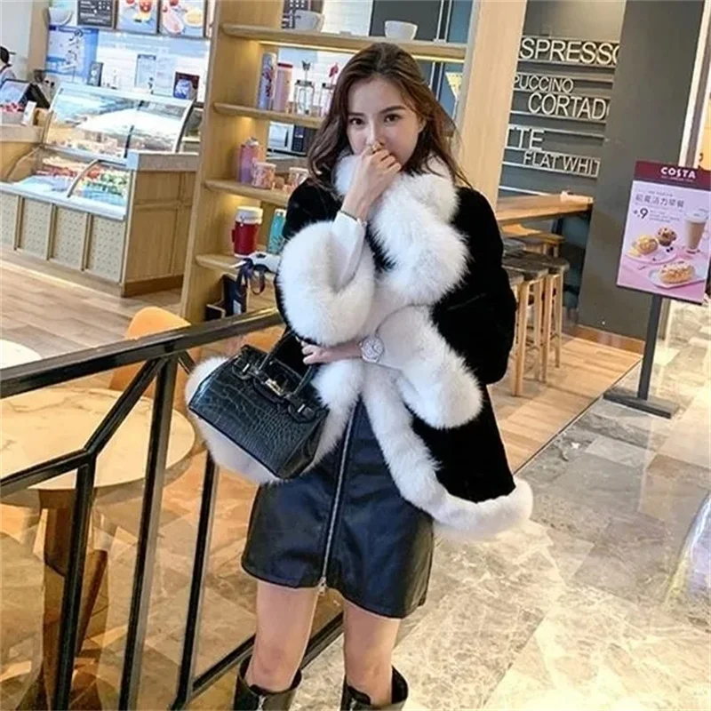 

2024 Autumn/Winter New Loose Imitation Mink Fur Coat Women Thickened Fur Cloak Shawl Slimming Coat Cloak Solid Color Commuter W