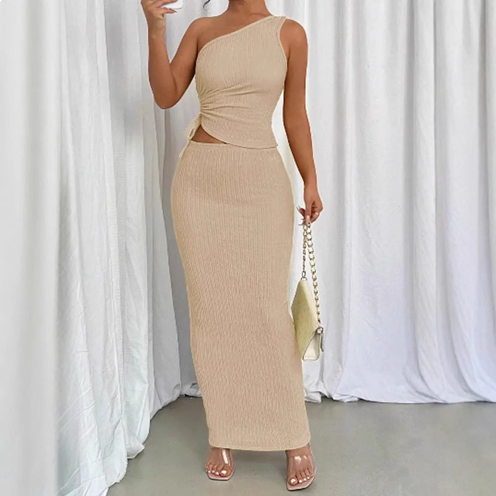 Women's Spring Summer Two Piece Matching Set Metal Decor Halter Neck Skirt Set Dresses Jumpsuit Playsuit