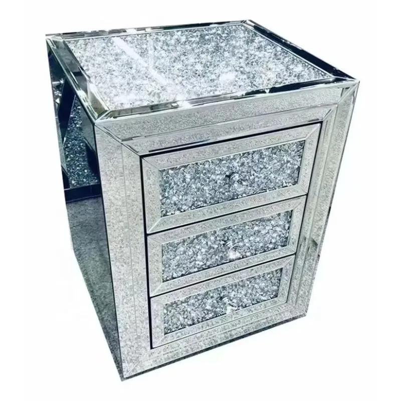 

Modern light luxury silver bedside table wooden bedside table