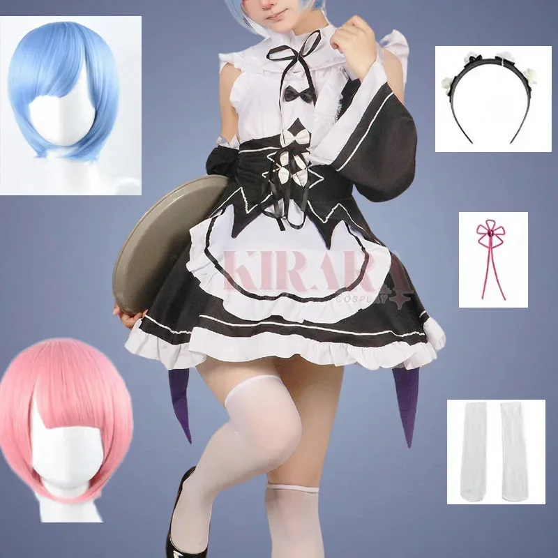 

Ram Rem Косплей Костюм Re Zero Re Life Different World Косплей Платье Горничной Ram Rem Парики Набор для Ролевых Игр Наряды