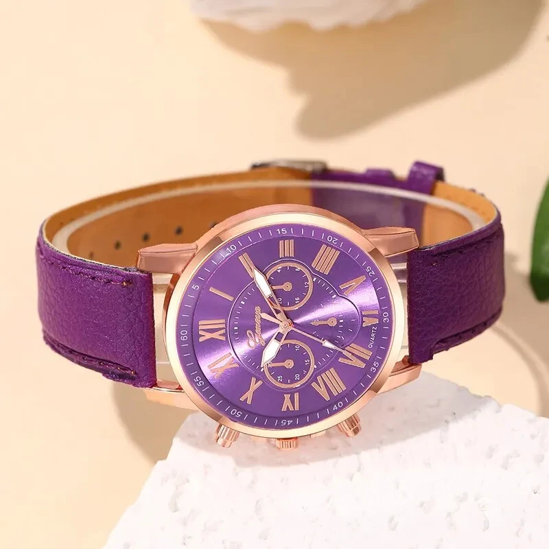 Reloj Mujer Fashion Women Watches Purple Leather Quartz Wrist Watch for Women Bussiness Casual Watch Relogio Feminino