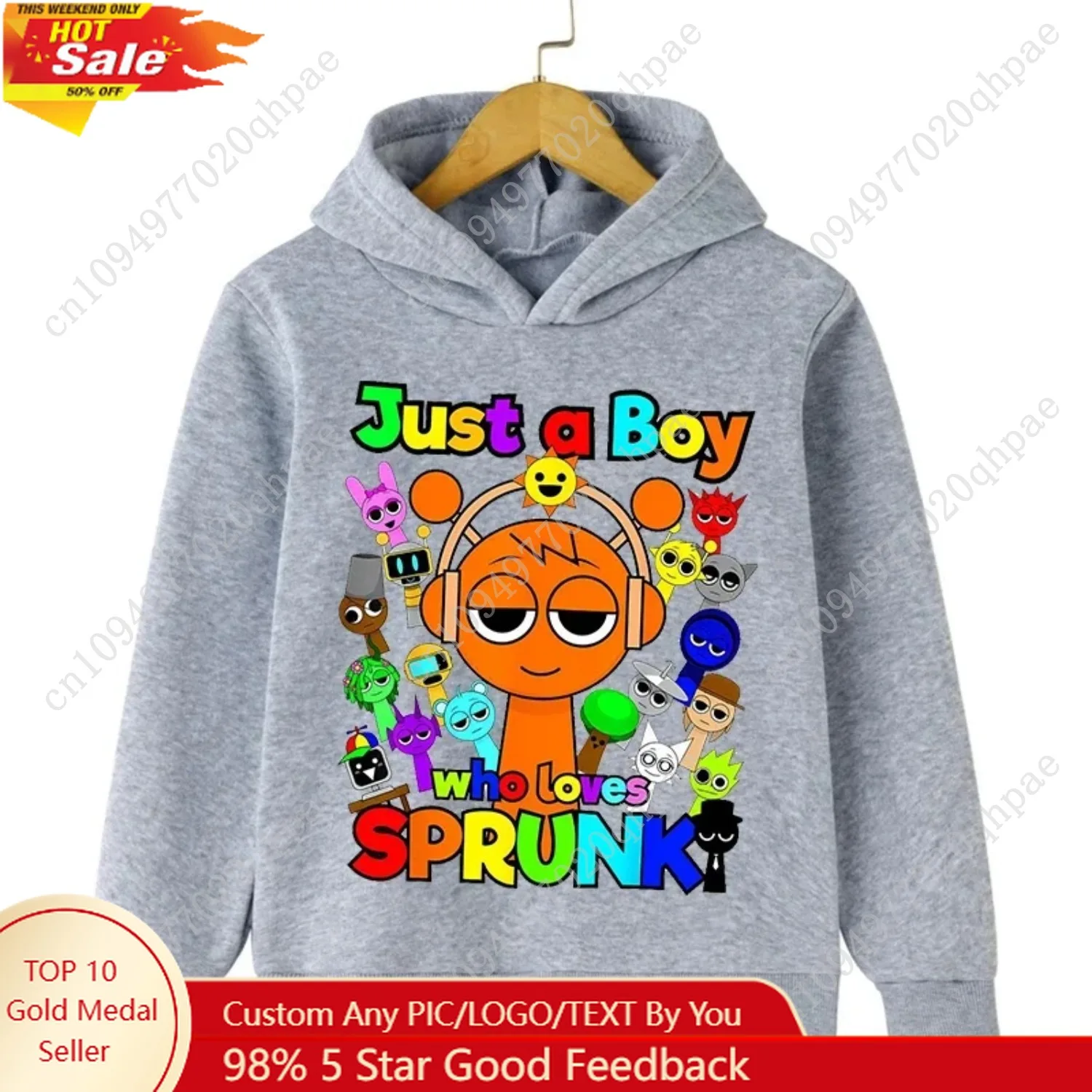 

New Cartoon Sprunki Just A Boy Print Kid Girl Boys Hooded Hoodie Sports Autumn Winter Casual Fashion Warm Children's Sweatshirt