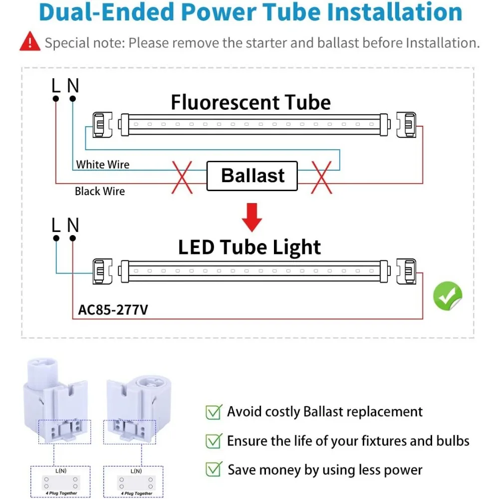 تدوير 8FT 2 دبوس R17D LED أنبوب ضوء 45 واط 5400LM 6000 كيلو ثنائي نهاية كوابح الطاقة تجاوز حياة طويلة كفاءة في استخدام الطاقة #5